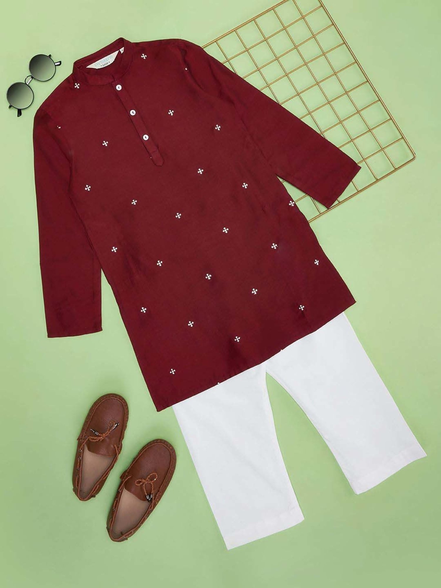 Indus Route by Pantaloons Boys Rust Printed Kurta Sets