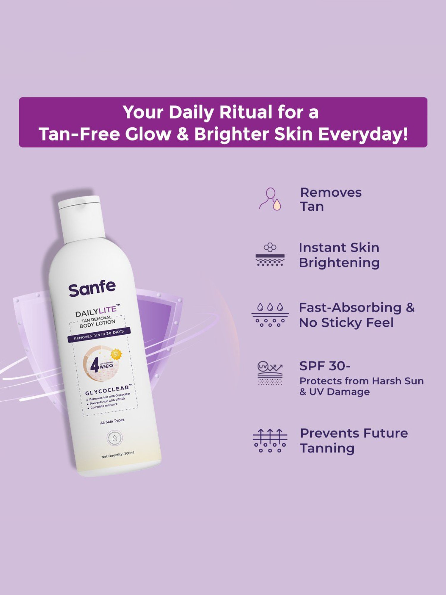 Sanfe Dailylite Tan Removal Body Lotion with SPF 30 - 200 ml