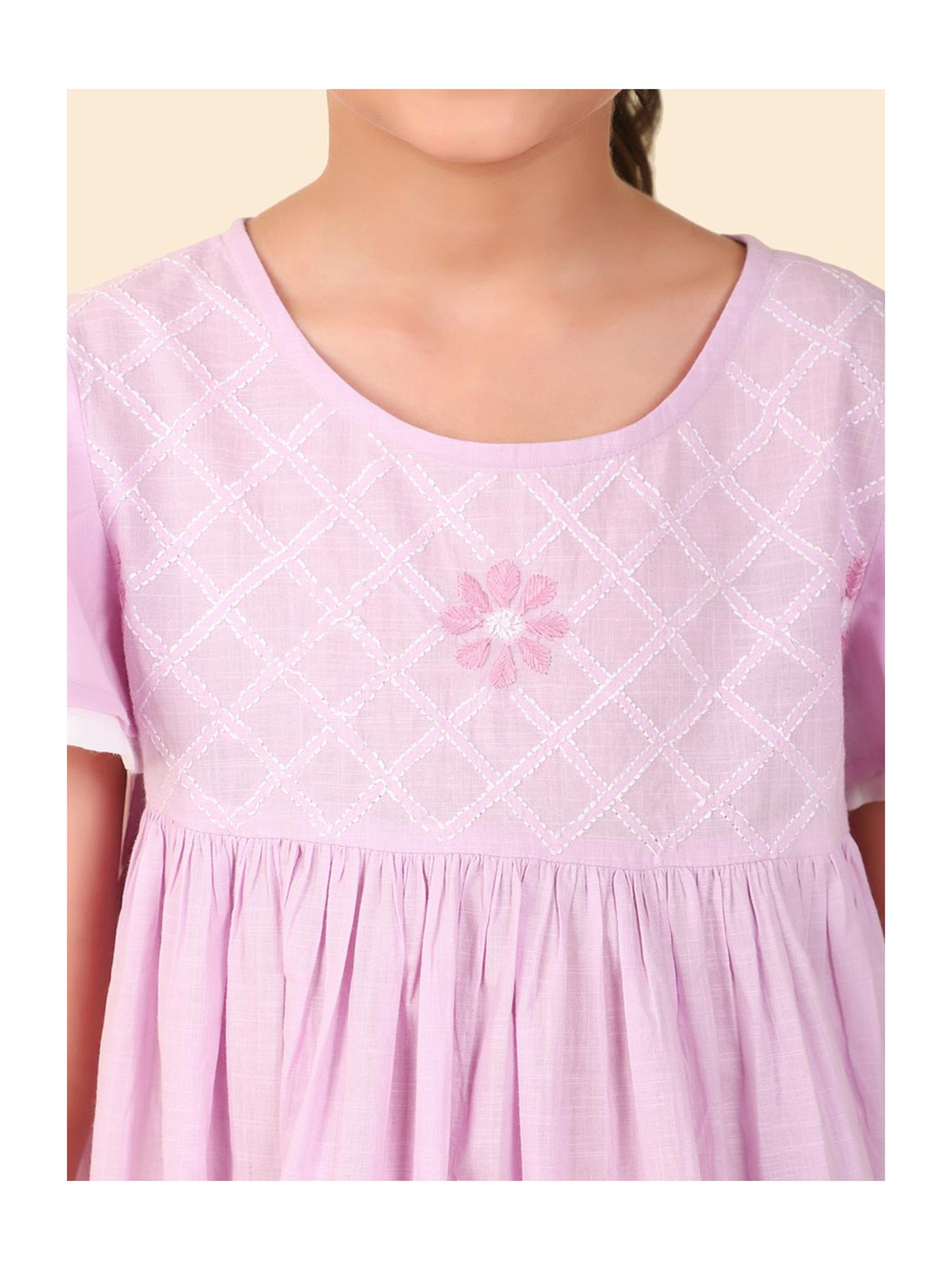 Fabindia Kids Lavender Embroidered Dress