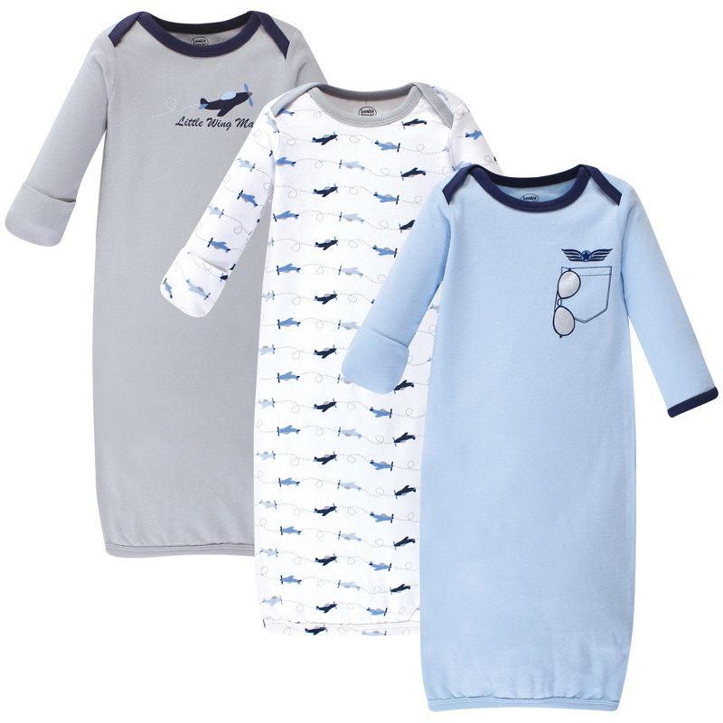 Luvable Friends Baby Boy Cotton Long-Sleeve Gowns 3pk, Airplane, 0-6 Months
