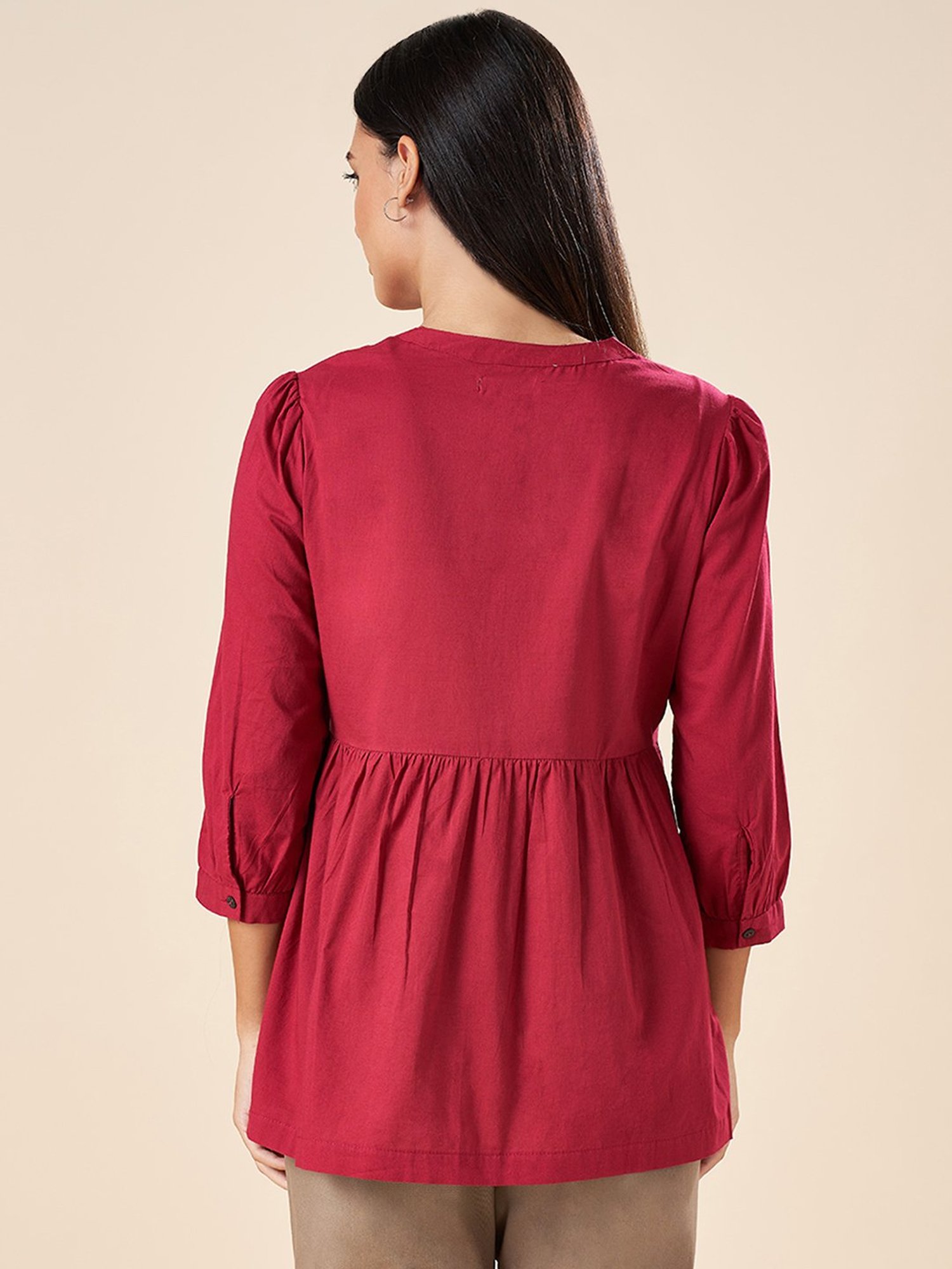 Akkriti by Pantaloons Maroon Cotton Embroidered Tunic