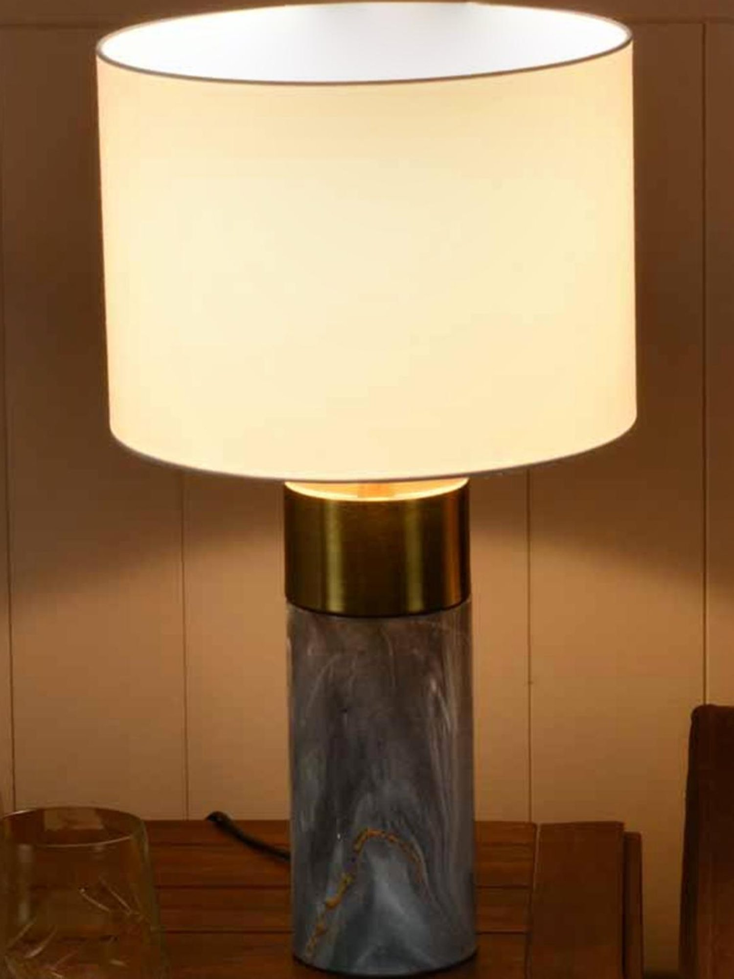 @Home Grey Metal Cylindrical Base Table Lamp