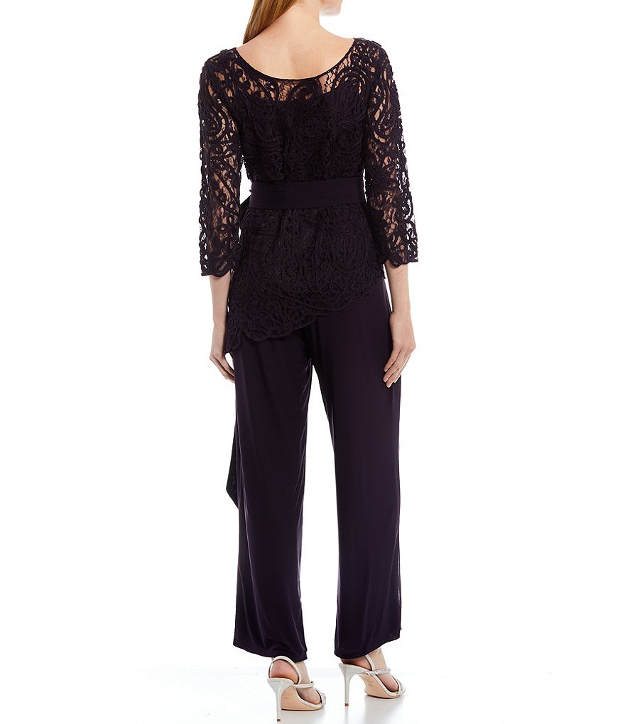 Soulmates Asymmetrical Baroque Lace Top 3/4 Sleeve Bodice Pant Set