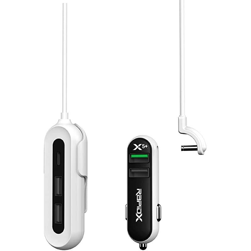 RXX5USBBLPL X5 Plus Car Charger 5 USB Ports QC 30Type C Blackon White