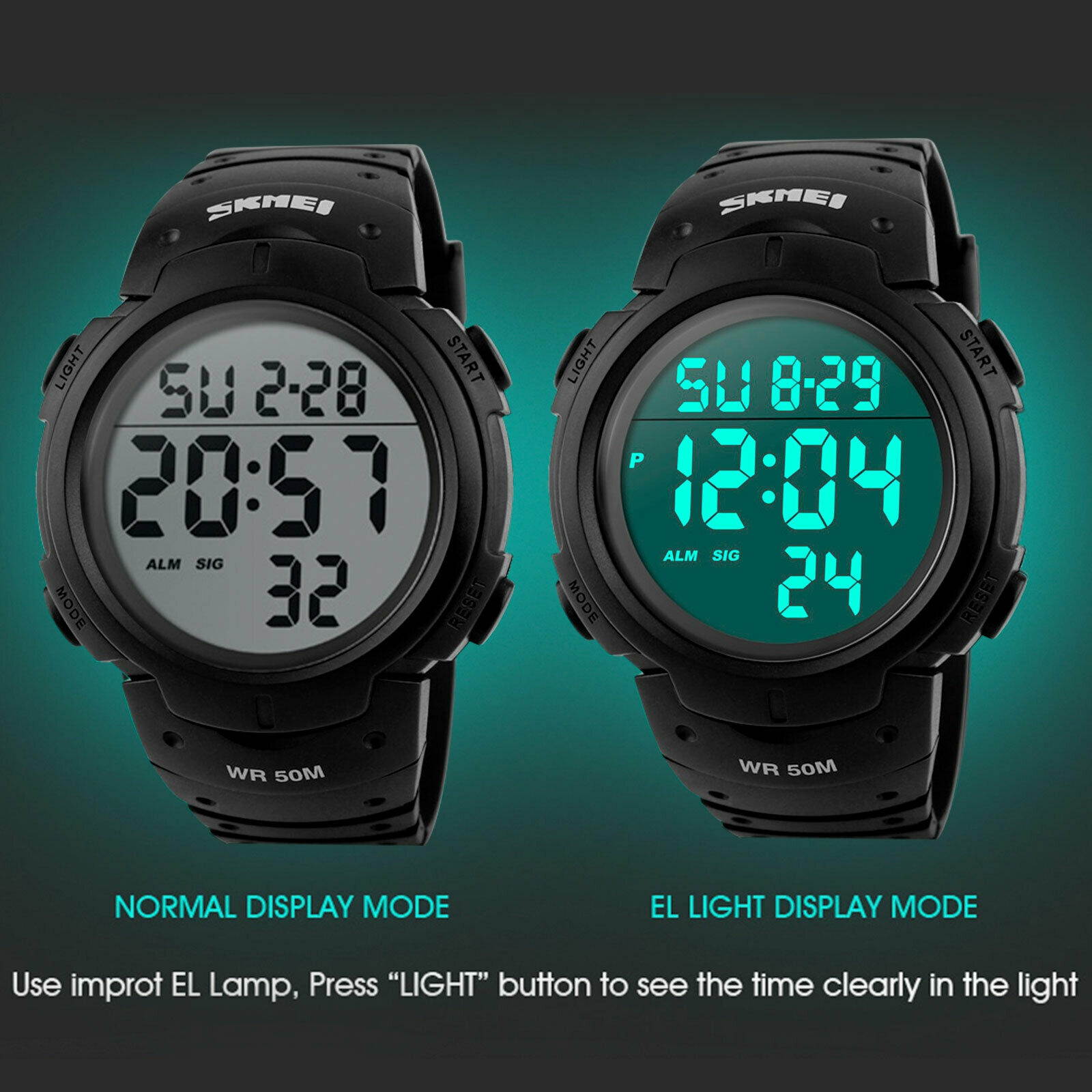 Fashion Men LED Digital Date Military Sport Rubber Quartz Watch Alarm Waterproof