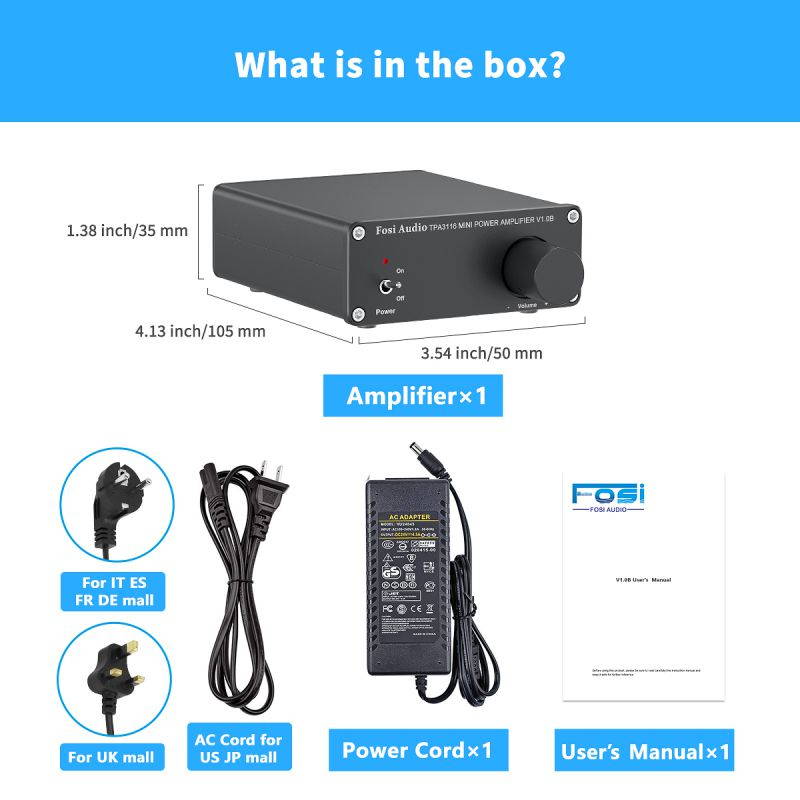 2 Channel Stereo Audio Class D Amplifier Mini Hi-Fi Professional Digital Amp for Home Speakers 50W x 2 - V1.0B