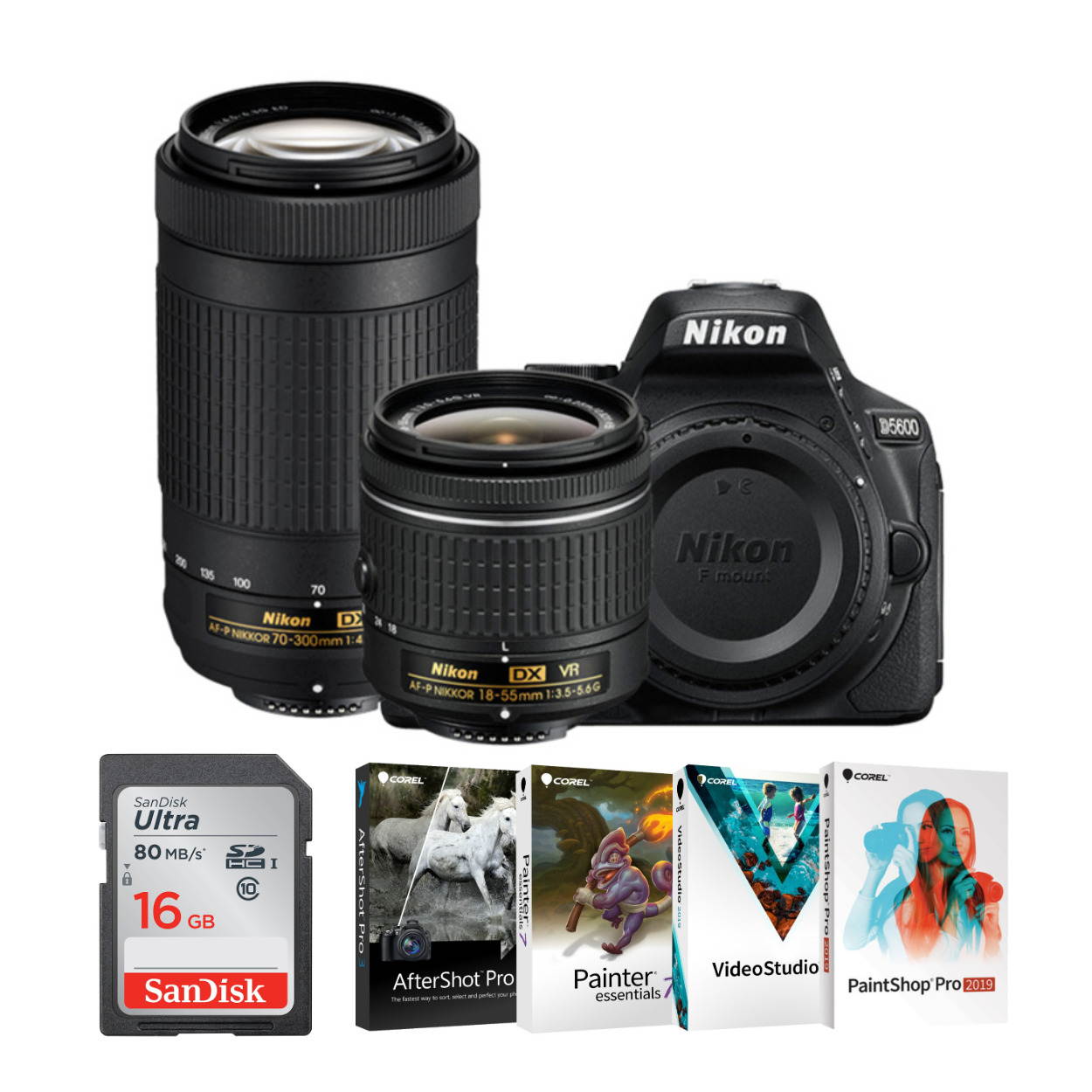 Nikon D5600 DSLR Camera with 18-55 and 70-300 Lenses and 16GB Card Bundle