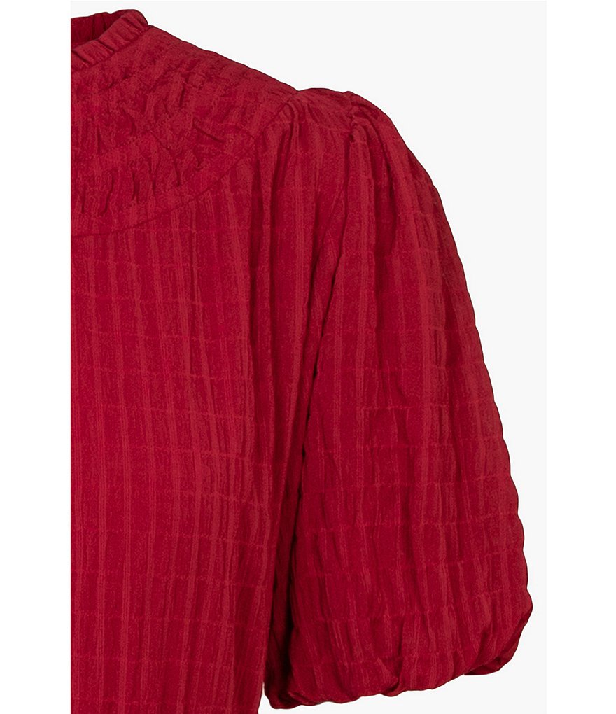 Adelyn Rae Smocked Blouson Waist Crew Neck Short Balloon Sleeve Midi Dress