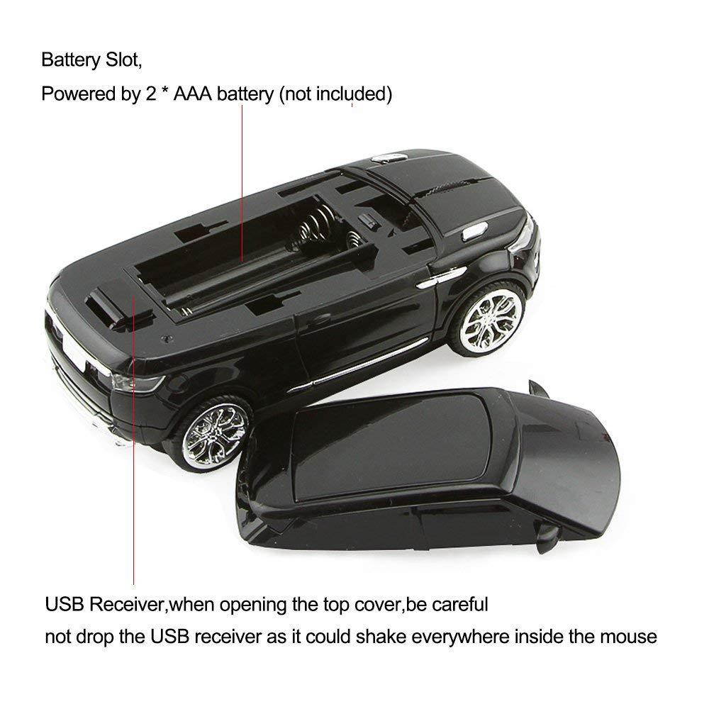 CHUYI 2.4GHz Wireless Mouse Cool Sport SUV Car Shape Optical Mouse 1600DPI SUV Gaming Mice with USB Receiver for PC Computer Laptop (Black)