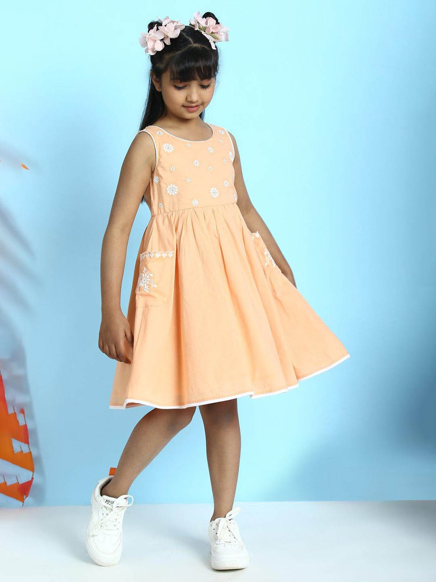 Biba Girls Orange Embroidered Dress