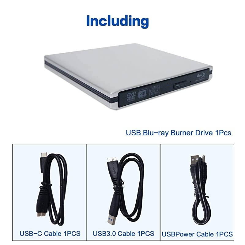 Aluminum USB C USB 30 3D Bluray Burner DVD CD Writer Drive Compatible with 2012 to 2019 MacBook Air MacBook Pro New iMac and All Windows Pcs