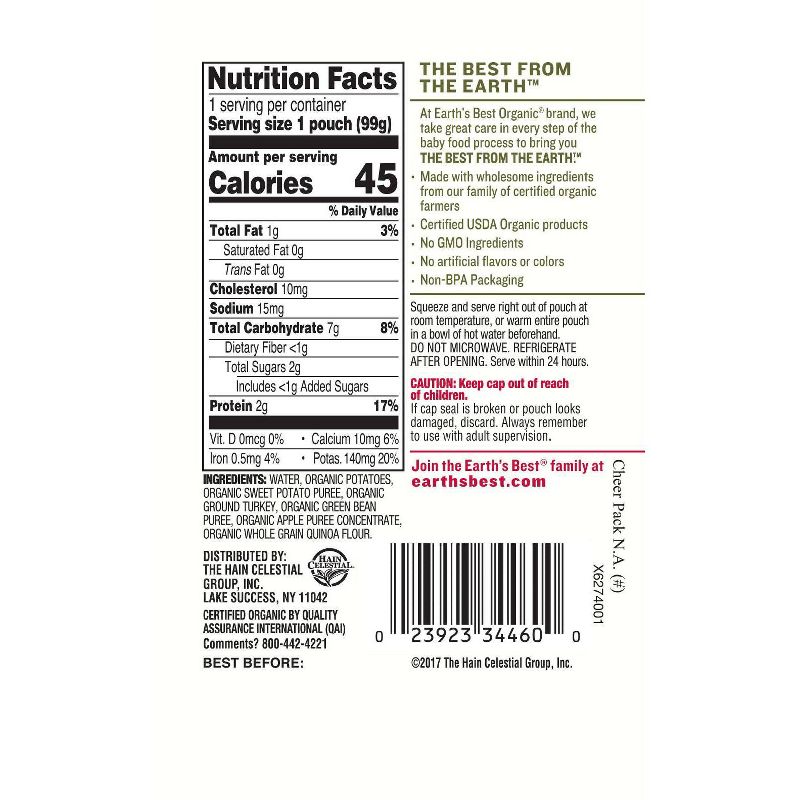 Earth's Best Organic Turkey Quinoa Apple Sweet Potato Homestyle Baby Meals Pouch - 3.5oz