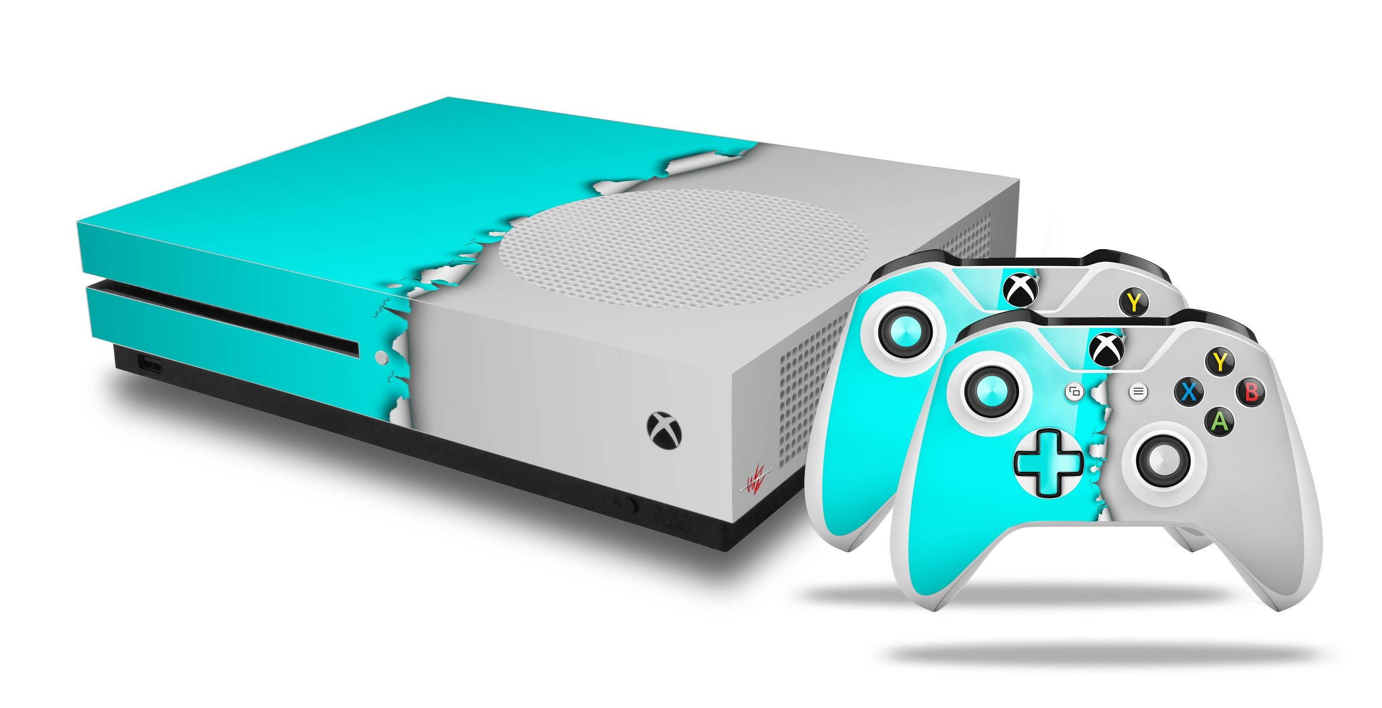 Ripped Colors Neon Teal Gray Skin Bundle Skin fits XBOX One S System