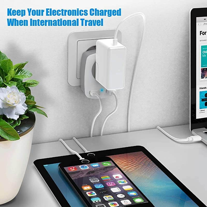 Travel Adapter, US to /Ireland/Hong Kong Plug Adapter with 2 USB and 1 Electrical Outlet, America to Europe Irish British England Scotland Travel Adaptor (Type-G)