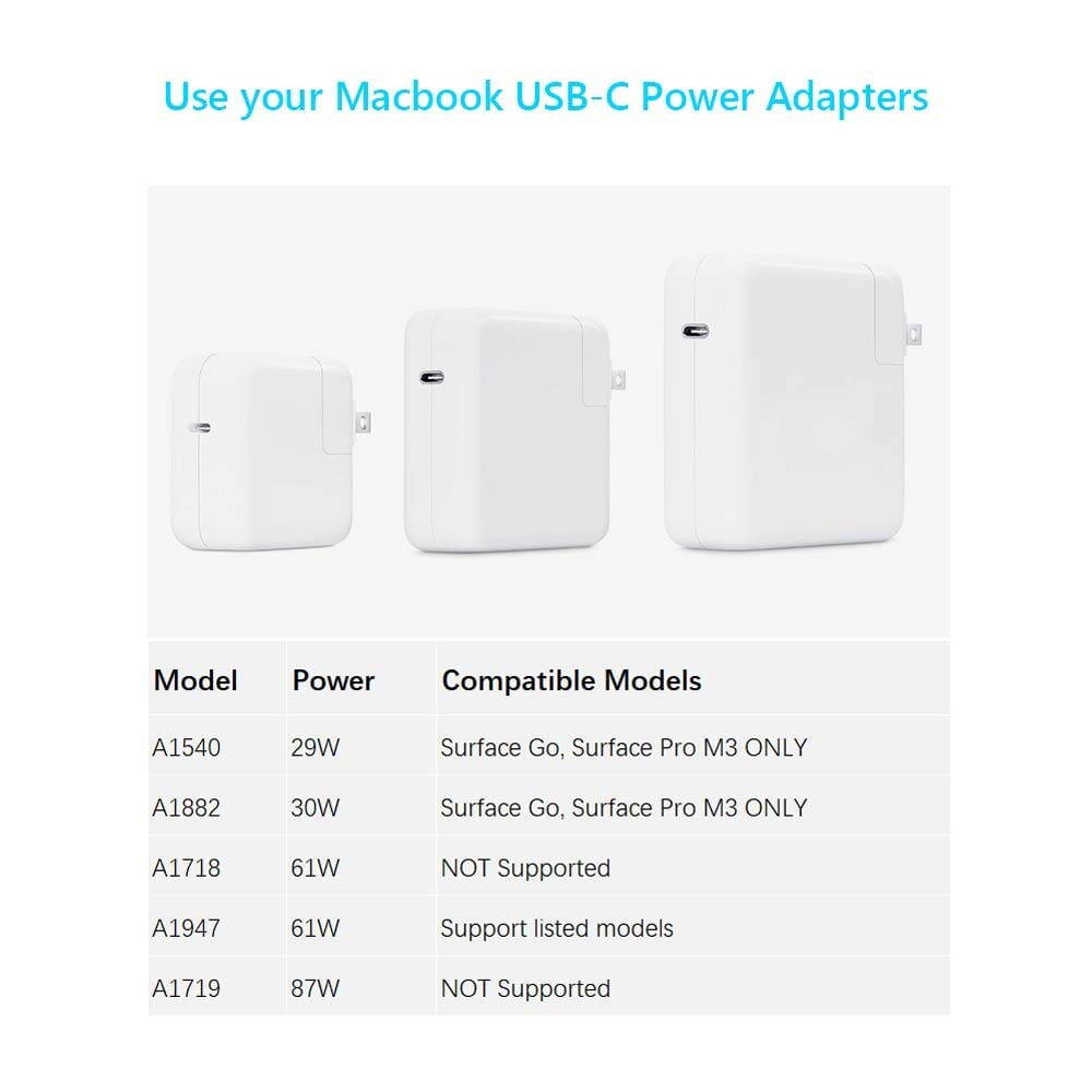 15V Surface Connect to USB-C Charging Cable Compatible for Microsoft Surface Pro 7 6 5 4 3 / Surface Book / Surface Go / Surface Laptop 1 /2 Works with 45W USB C PD Charger Adapter