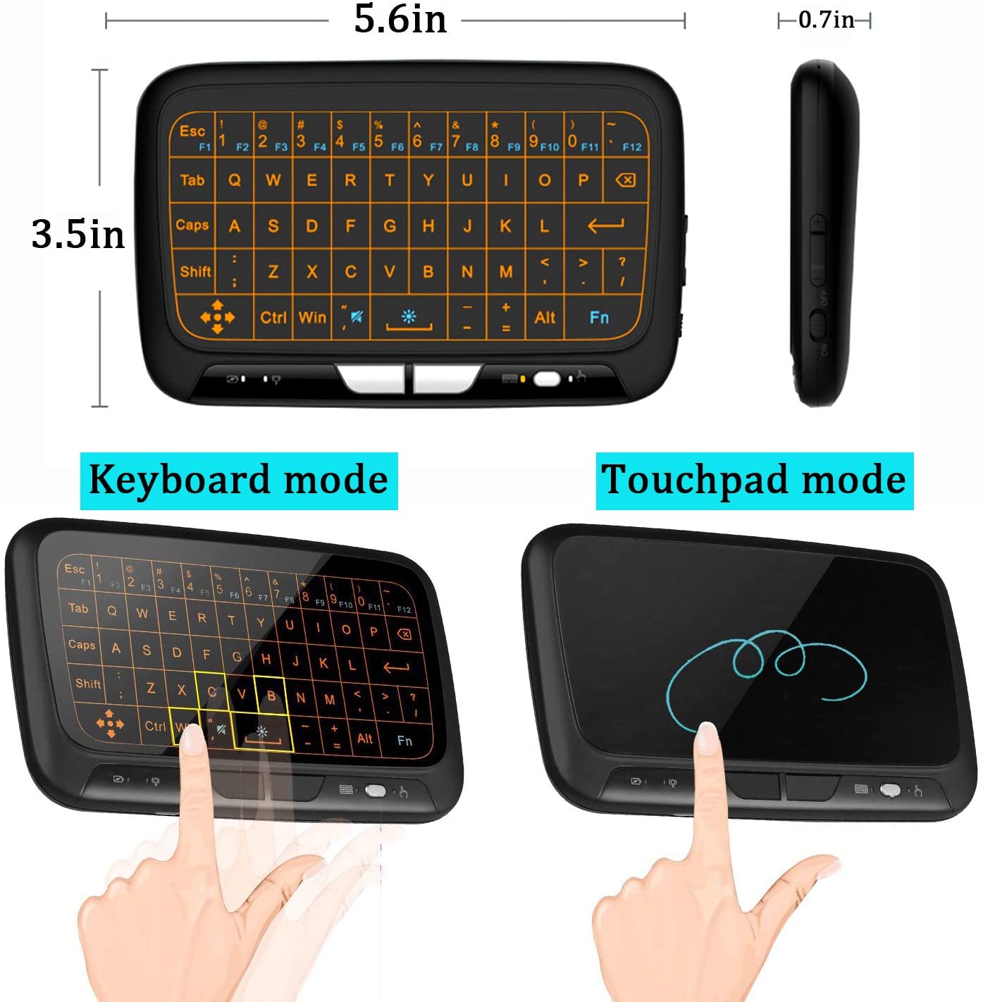 Mini Wireless Keyboard 2.4Ghz Touchpad Combo with 3 Level Backlit Rechargeable Full Screen Mouse Remote Control for Android TV Box, Projector, IPTV, HTPC, PC, Laptop