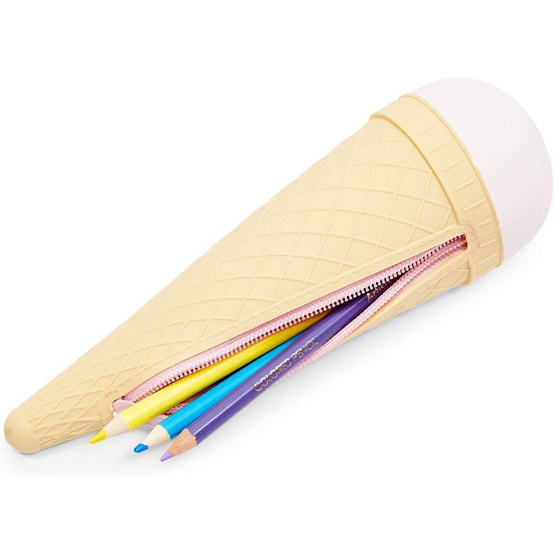 Okuna Outpost 2 Pcs Kawaii Ice Cream Cone Pencil Case Zipper Pouches Pen Organizer Storage, Pink, Mint