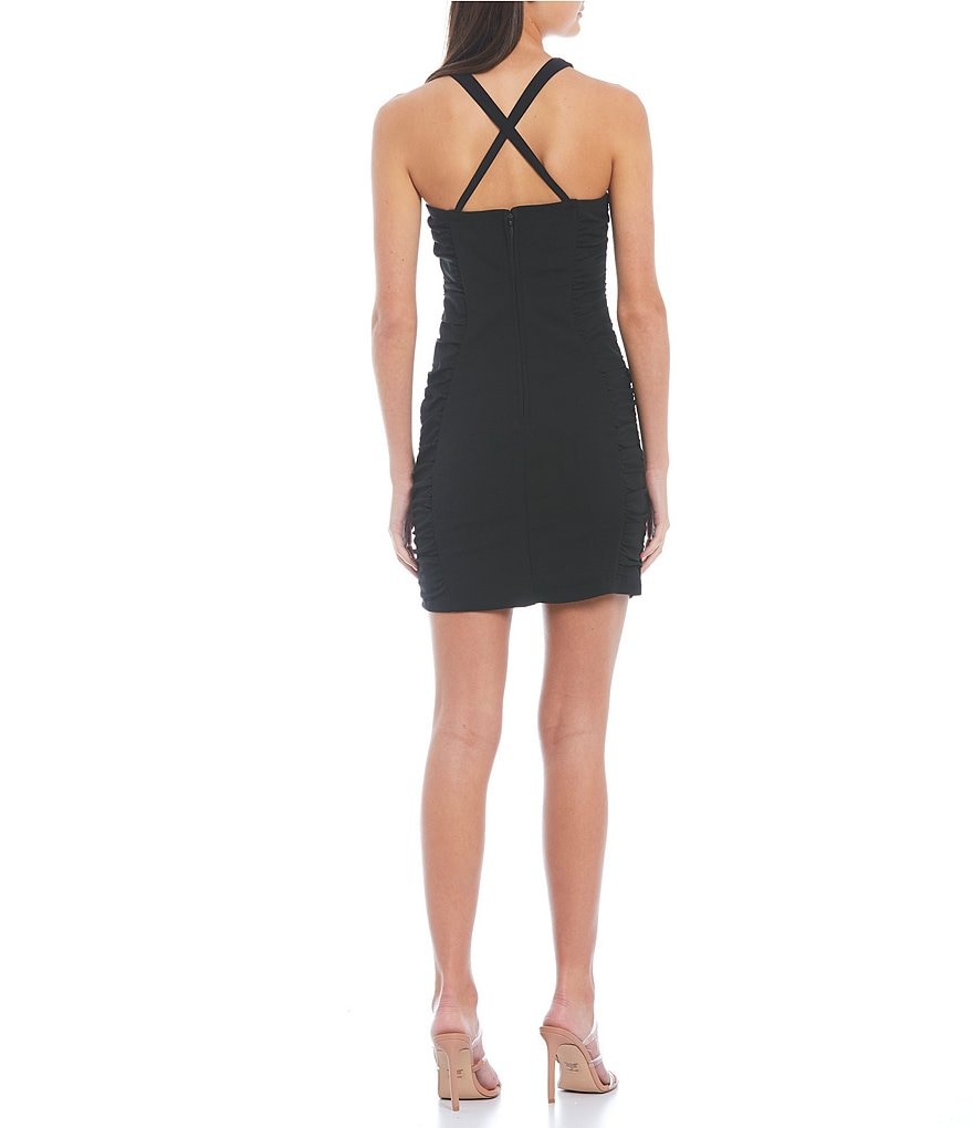 City Vibe Sleeveless Side-Ruched Scuba Crepe Sheath Dress