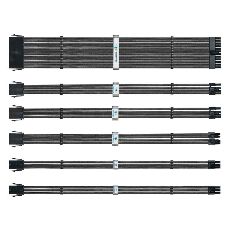 PSU Extension cable,HYMAVIN PSU Sleeved Cable, 16AWG White Braided ATX EPS PCI-E Extension Cable Kit with Combs for CPU GPU Power Supply Unit 30CM,4 + 4 pin, 6 + 2 pin, 24 pin ATX extension,White