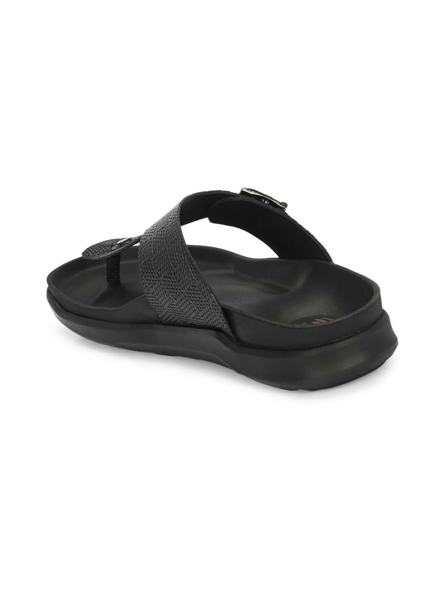 Hitz Men's Black T-Strap Sandals