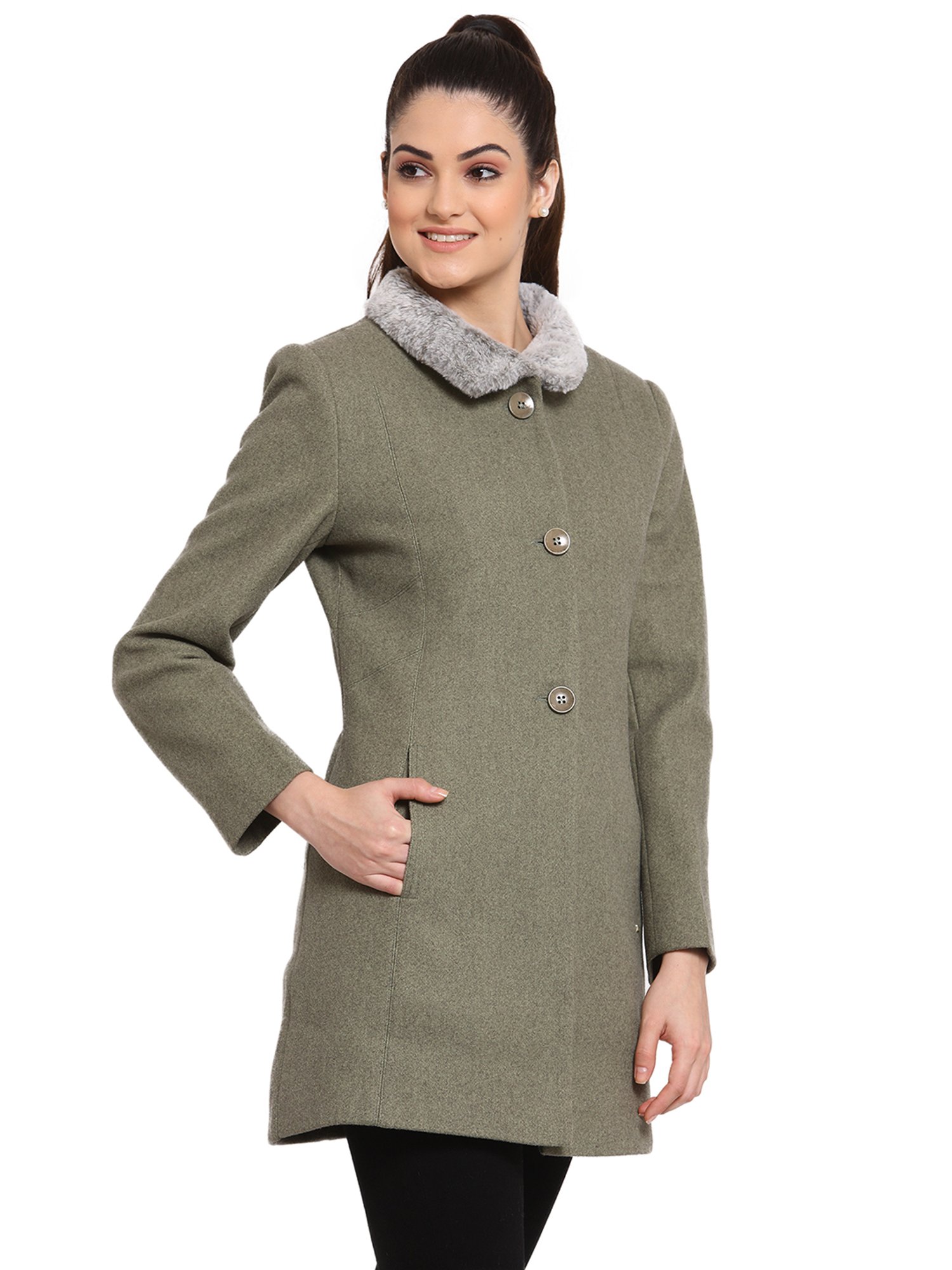 Juelle Olive Full Sleeves Coat