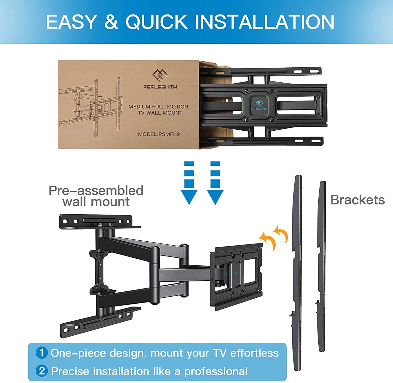 TV Wall Mount Full Motion for Most 32-55 Inch Flat/Curved TVs with Swivels, Tilts & Extends, Dual Articulating Arms Wall Mount TV Bracket Supports TV up to 99 lbs, Max VESA 400x400
