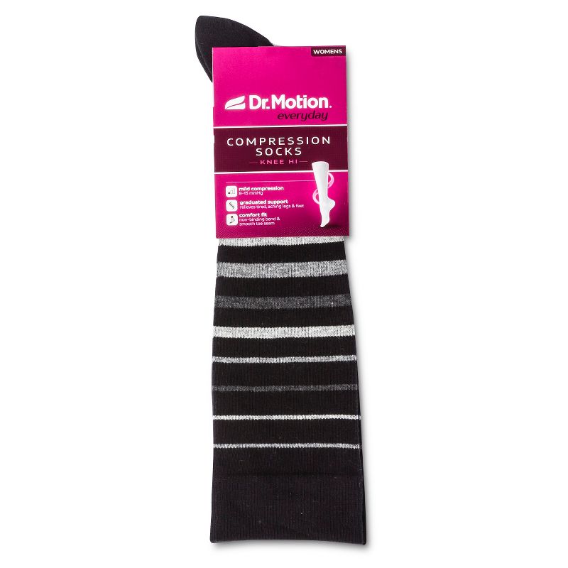 Dr. Motion Women's Mild Compression Variegated Striped Knee High Socks - Black/Gray 4-10