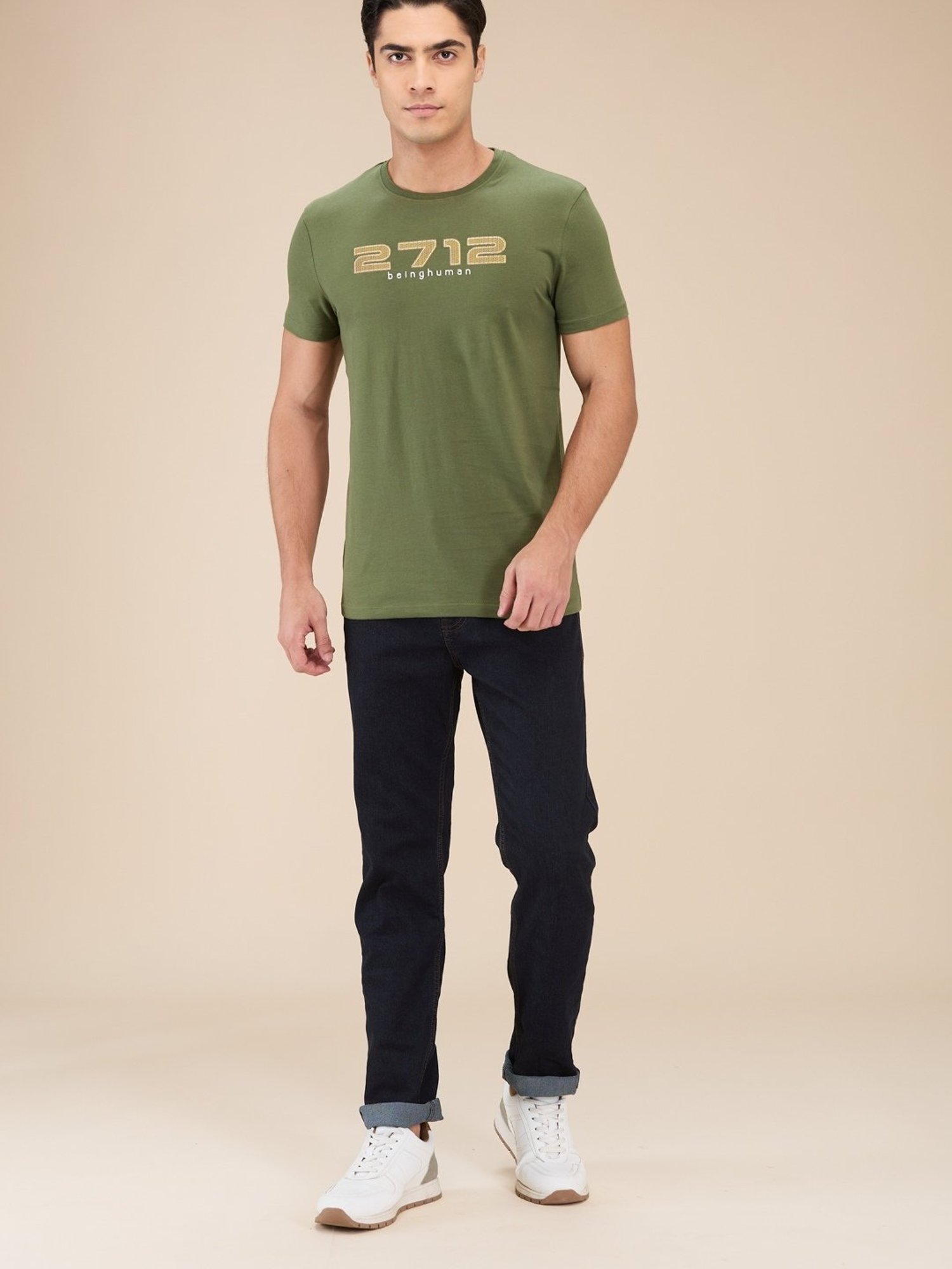 Being Human Dark Green Regular Fit Printed T-Shirt