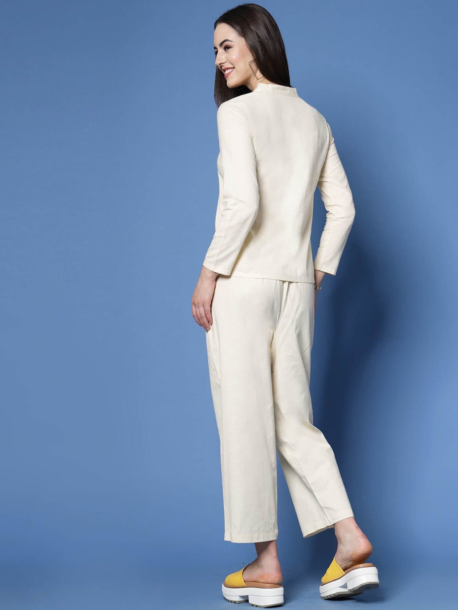 Melon by PlusS Cream Cotton Shirt With Trousers