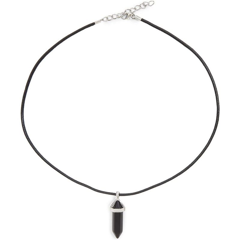 Zodaca 3 Pack Gemstone Crystal Pendant Necklace with Leather Cord, 3 Colors, 19"