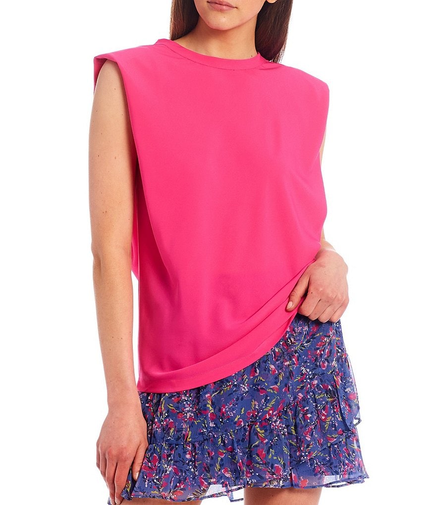 French Connection Shoulder Pad Round Neck Knit Tank