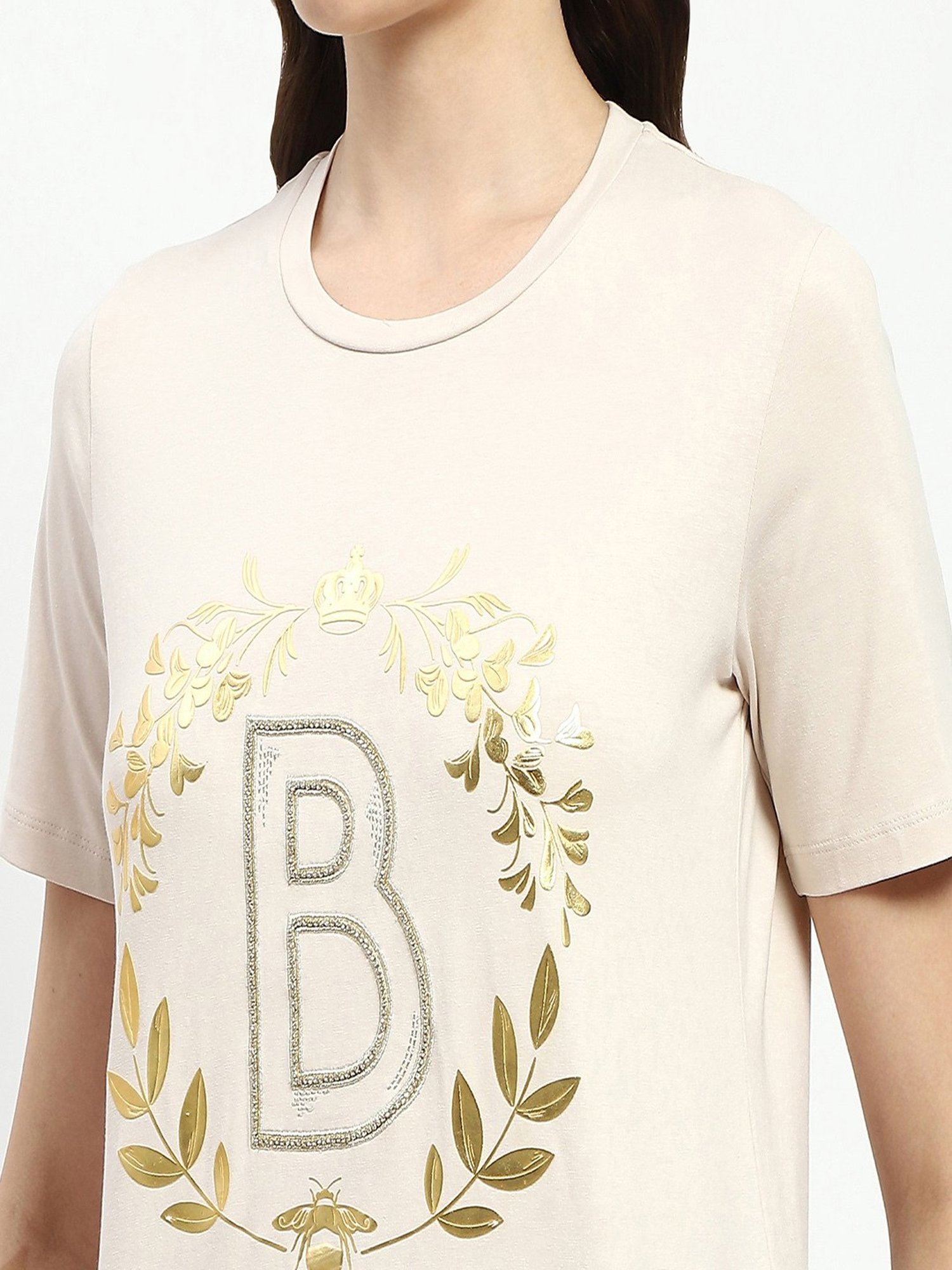 MADAME Beige Embellished T-Shirt