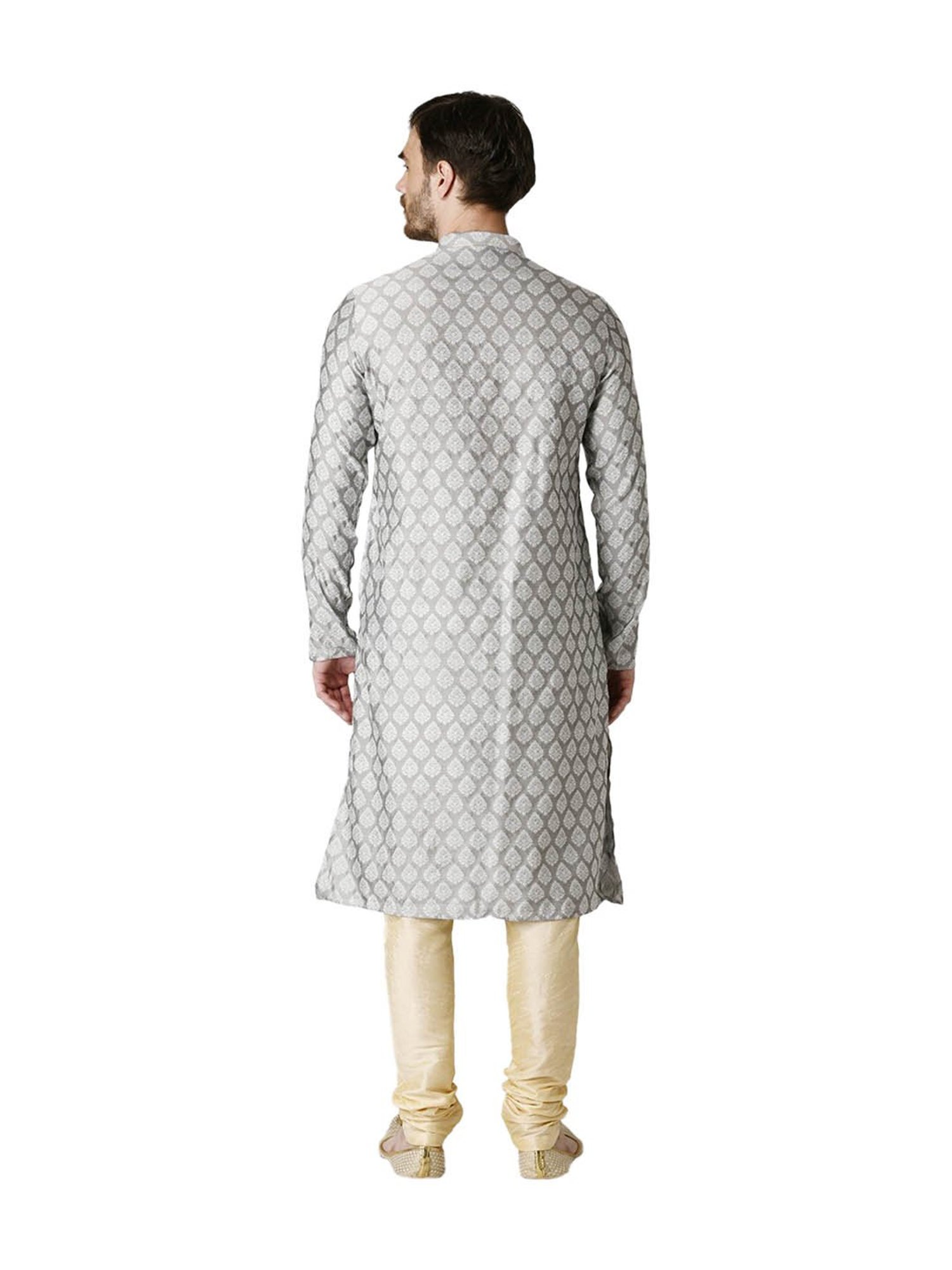 Tabard Light Grey & Beige Printed Kurta & Churidar Set