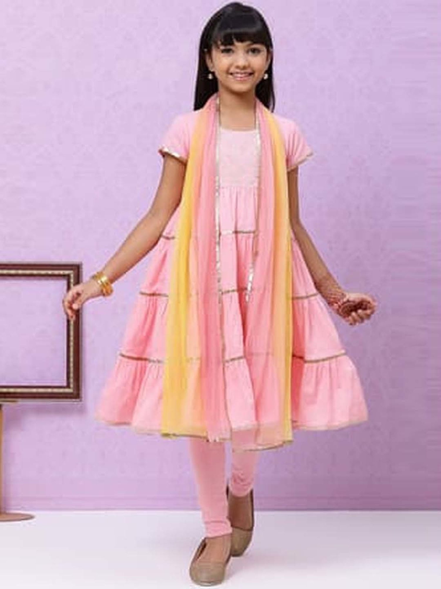Biba Kids Onion Pink Flared Fit Kurta Set