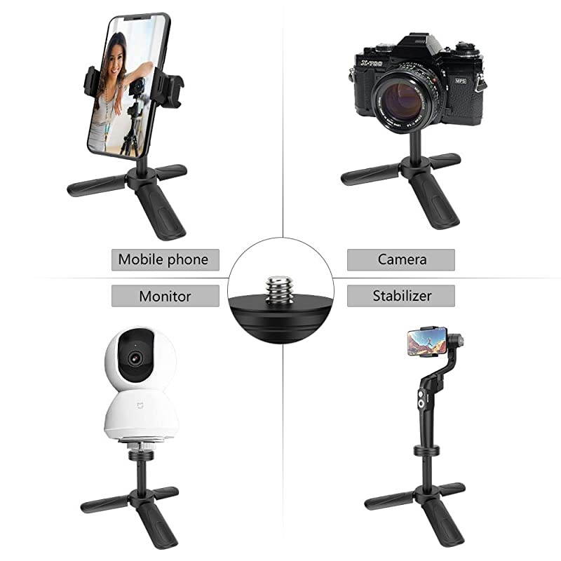 Phone Tripod  Mini Portable Camera Stand Holder Extendable Tabletop Desk Tripod Compatible with iPhoneCameraSamsungSmartphoneWebcam 360 Rotation Black