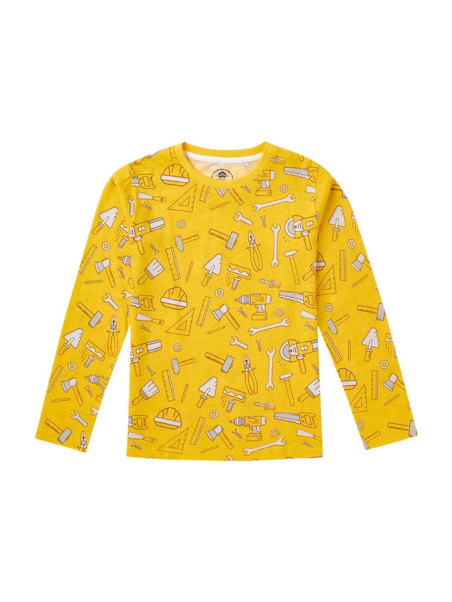 Cub McPaws Boys Mustard Cotton Printed Full Sleeves T-Shirt Set