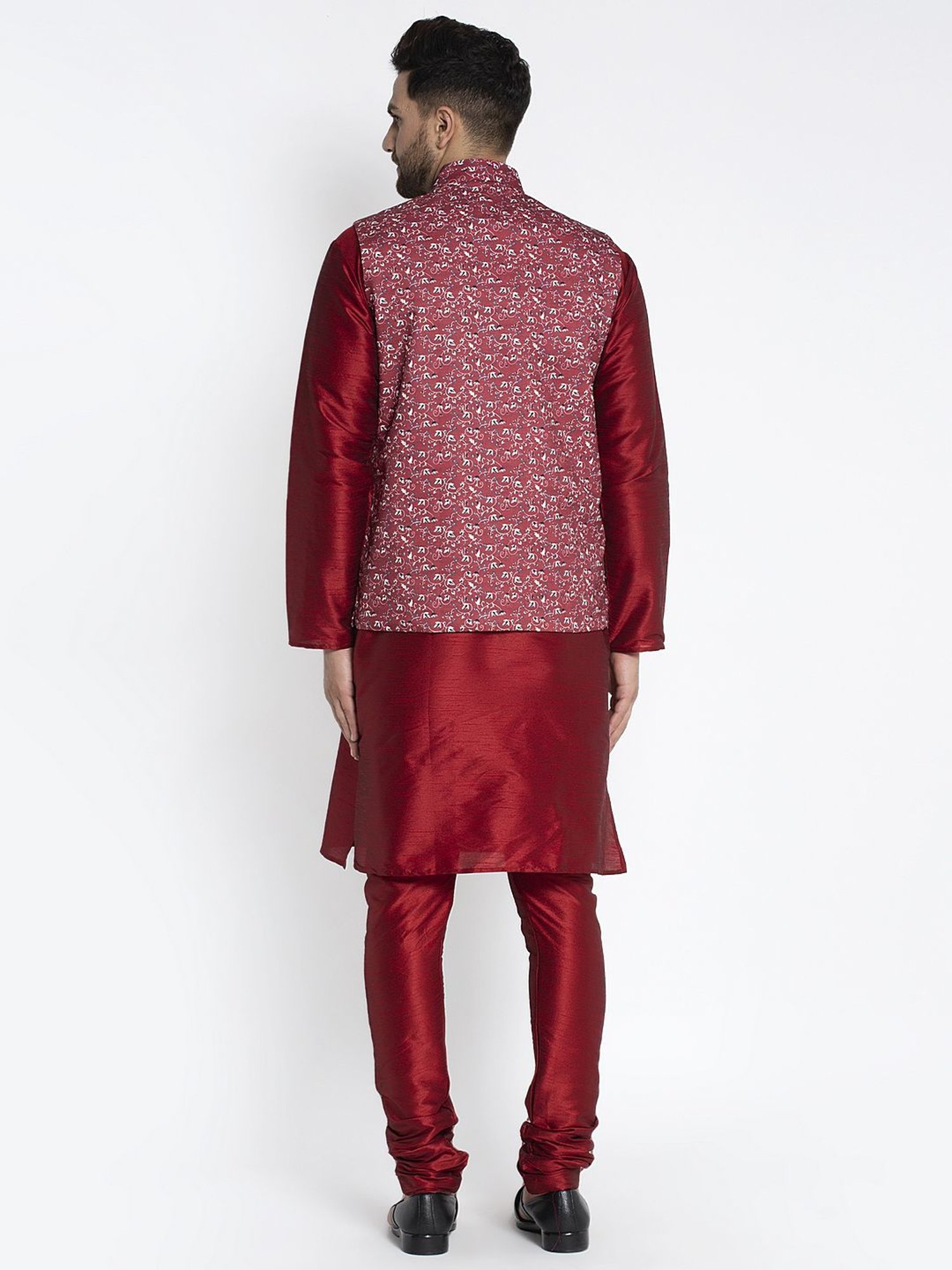Benstoke Maroon Regular Fit Floral Print Kurta Set With Jacket