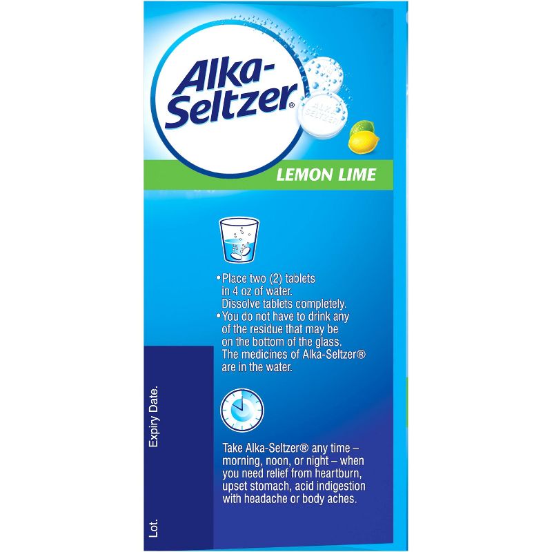 Alka Seltzer Antacid & Pain Relief Lemon Lime Tablets -Aspirin (NSAID)-36ct