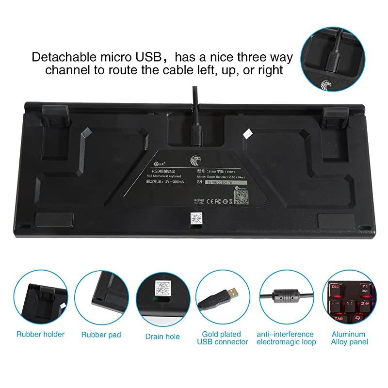 EYooso Z88 RGB 60 Mechanical Gaming Keyboard Red Switch LED Backlit Water Resistant Compact 81 Keys AntiGhosting for Mac PC Black