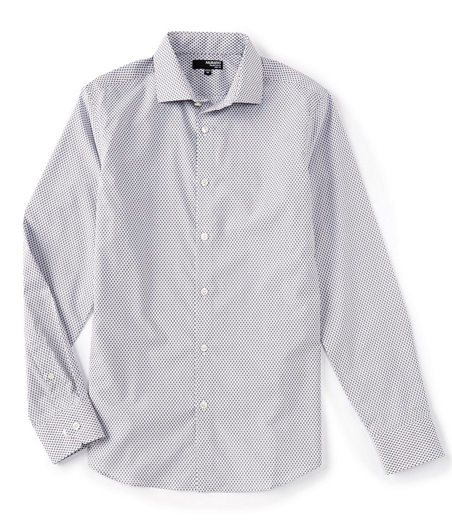 Murano Liquid Luxury Slim-Fit Circles Print Long-Sleeve Woven Shirt