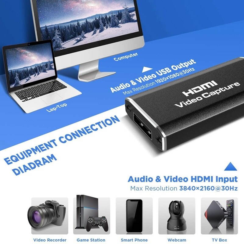 o Video Capture Cards HDMI to USB 2.0 High Definition 1080P/30Hz, for Gaming Streaming Live Broadcasting Teaching