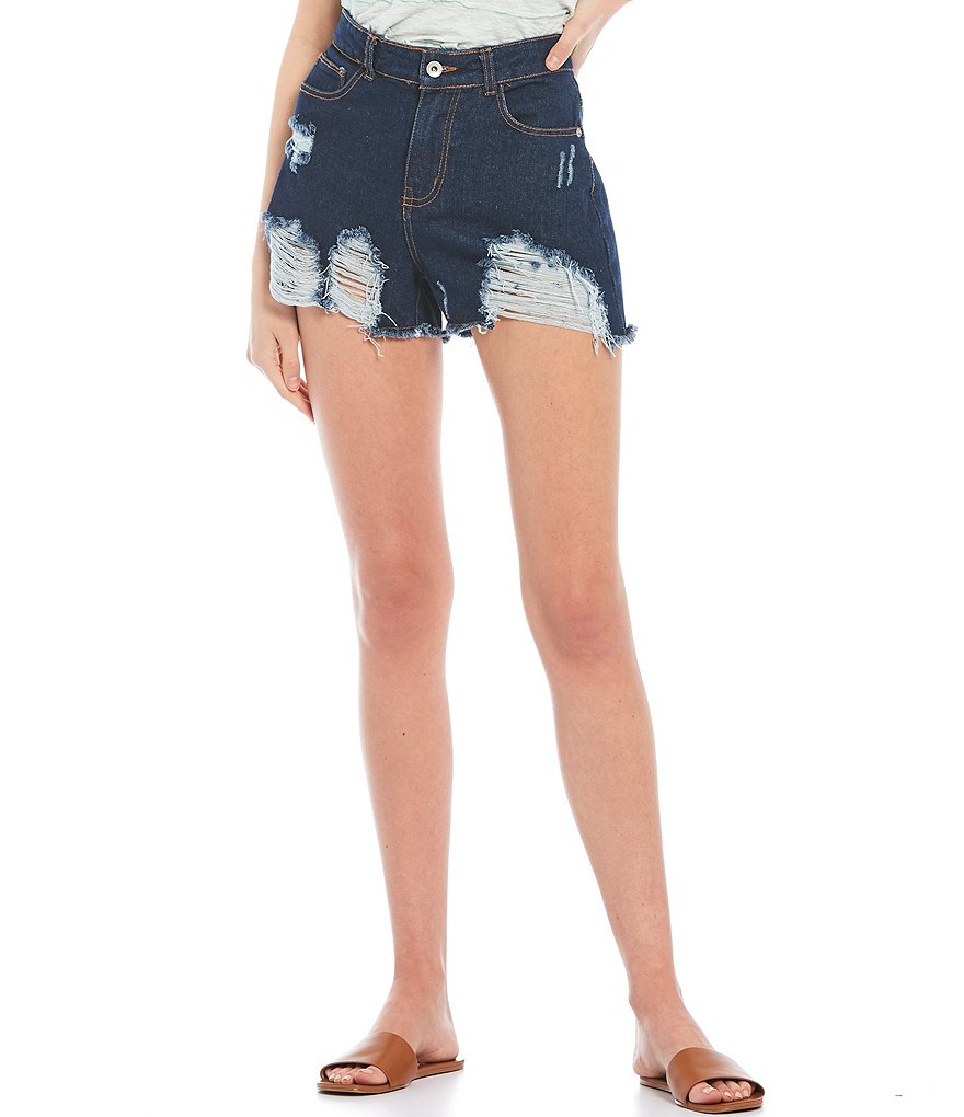 C&V Chelsea & Violet Mid Rise Distressed Cut-Off Denim Shorts