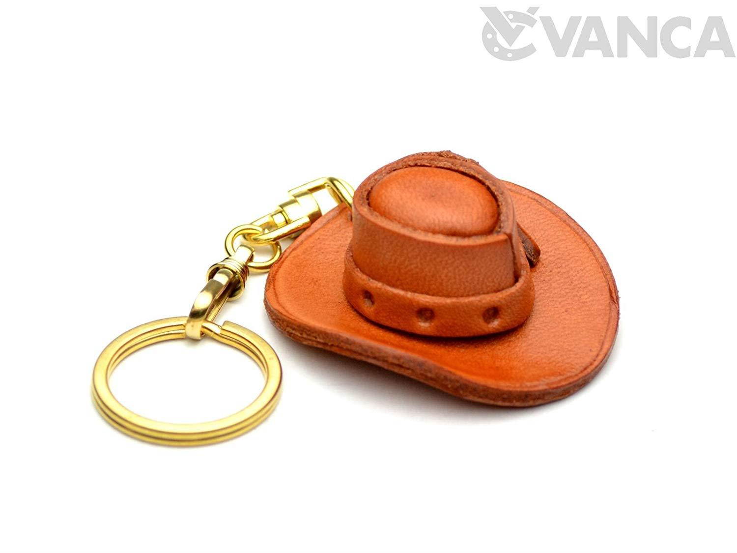 Cowboy Hat 3D Leather Keychain(L) VANCA CRAFT-Collectible Keyring Charm Pendant Made in Japan
