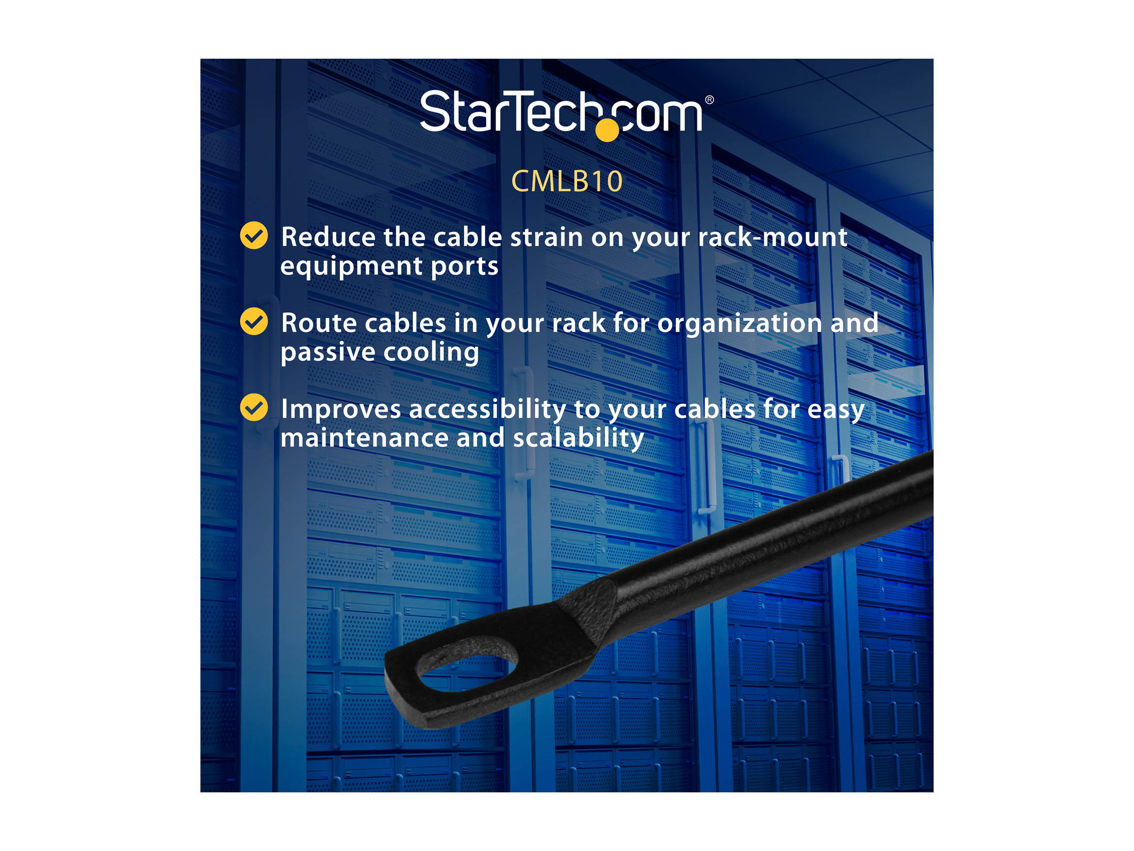 StarTech CMLB10 StarTech.com Cable Lacing Bar - 10 Pack - 75 degrees - 4 in offset - Horizontal Cable Management Bar - Rack Cable Organizer