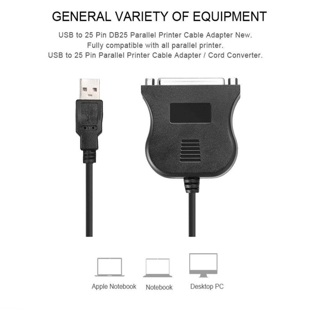 Black USB to 25 Pin DB25 Parallel Printer Cable Adapter Cord Converter