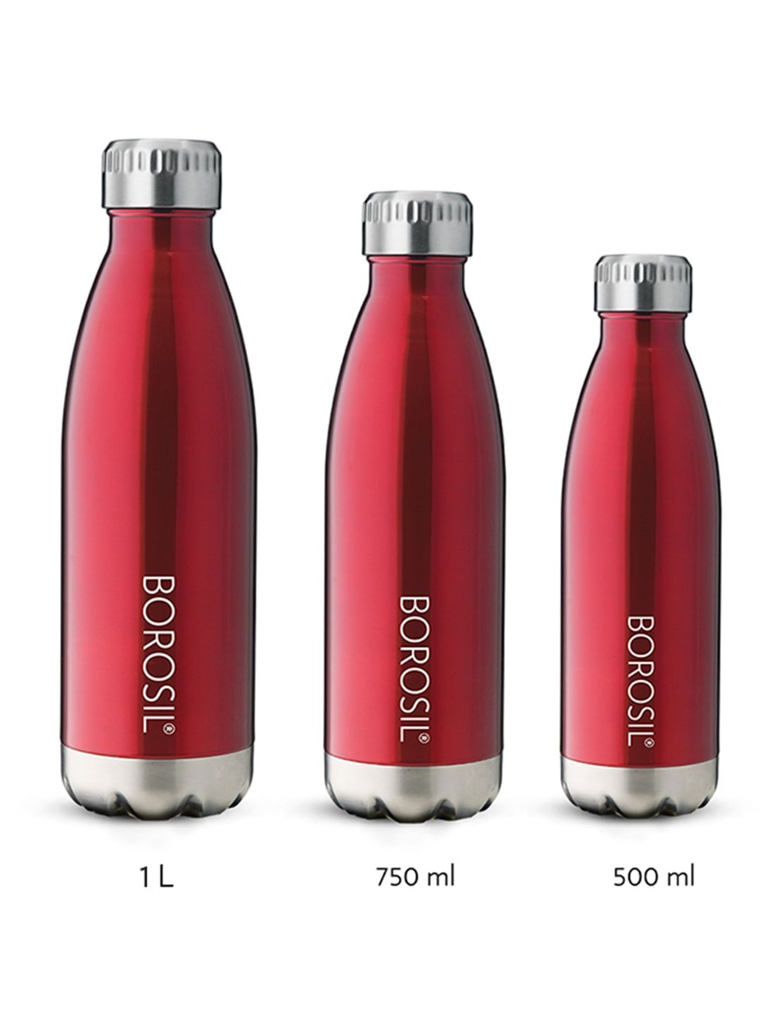 Borosil Red Stainless Steel TRANS Bolt Vacuum Insulated Flask Water Bottle- 750 ml