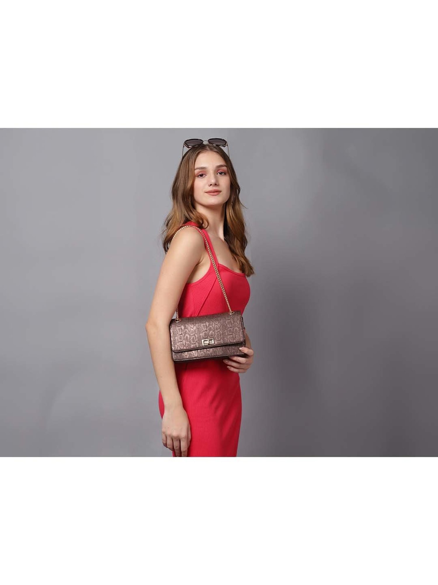 Carlton London Dark Brown Textured Medium Sling Handbag