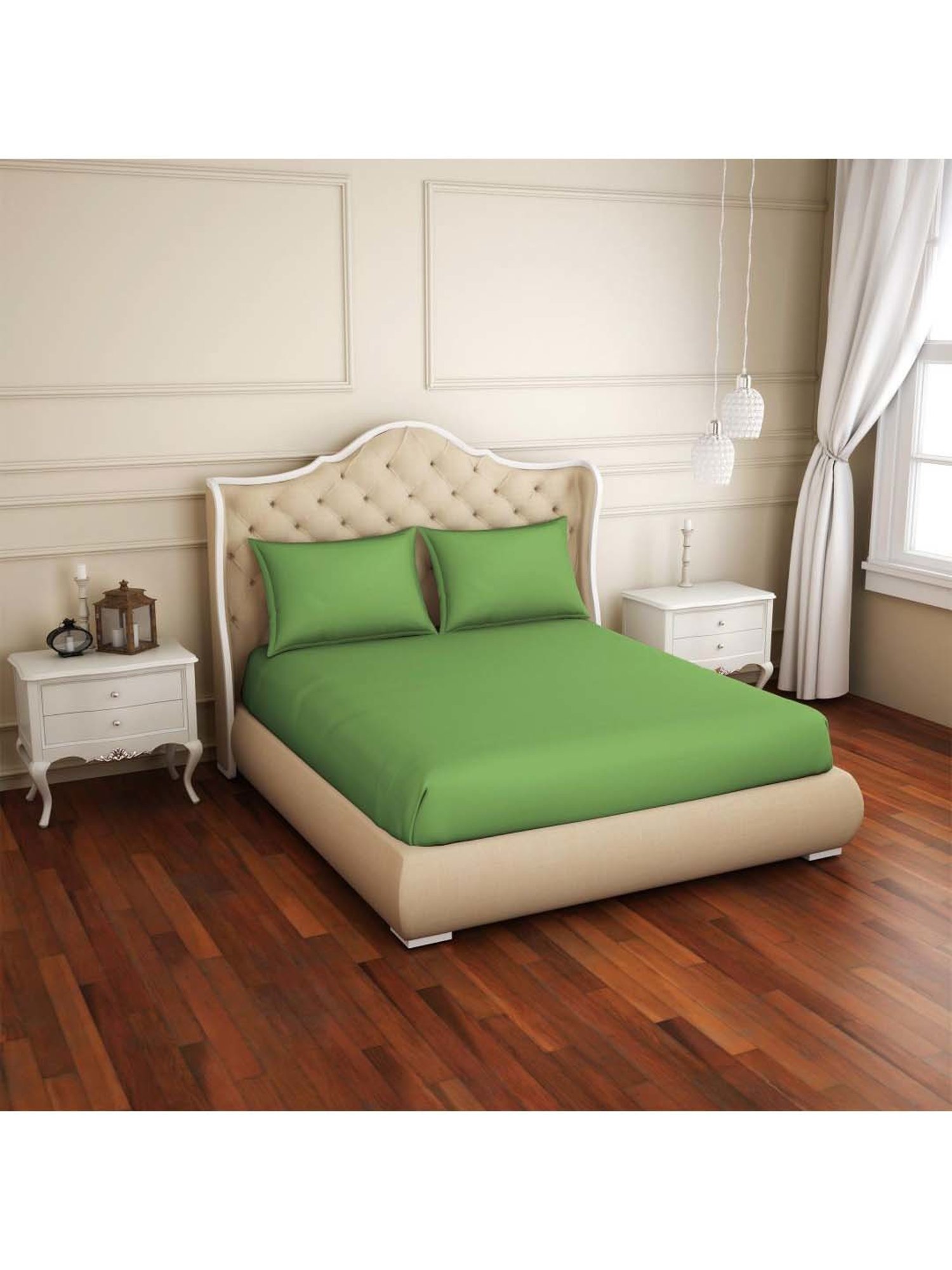 Welspun Green Cotton 144 TC King Bed Sheet With Pillow Covers