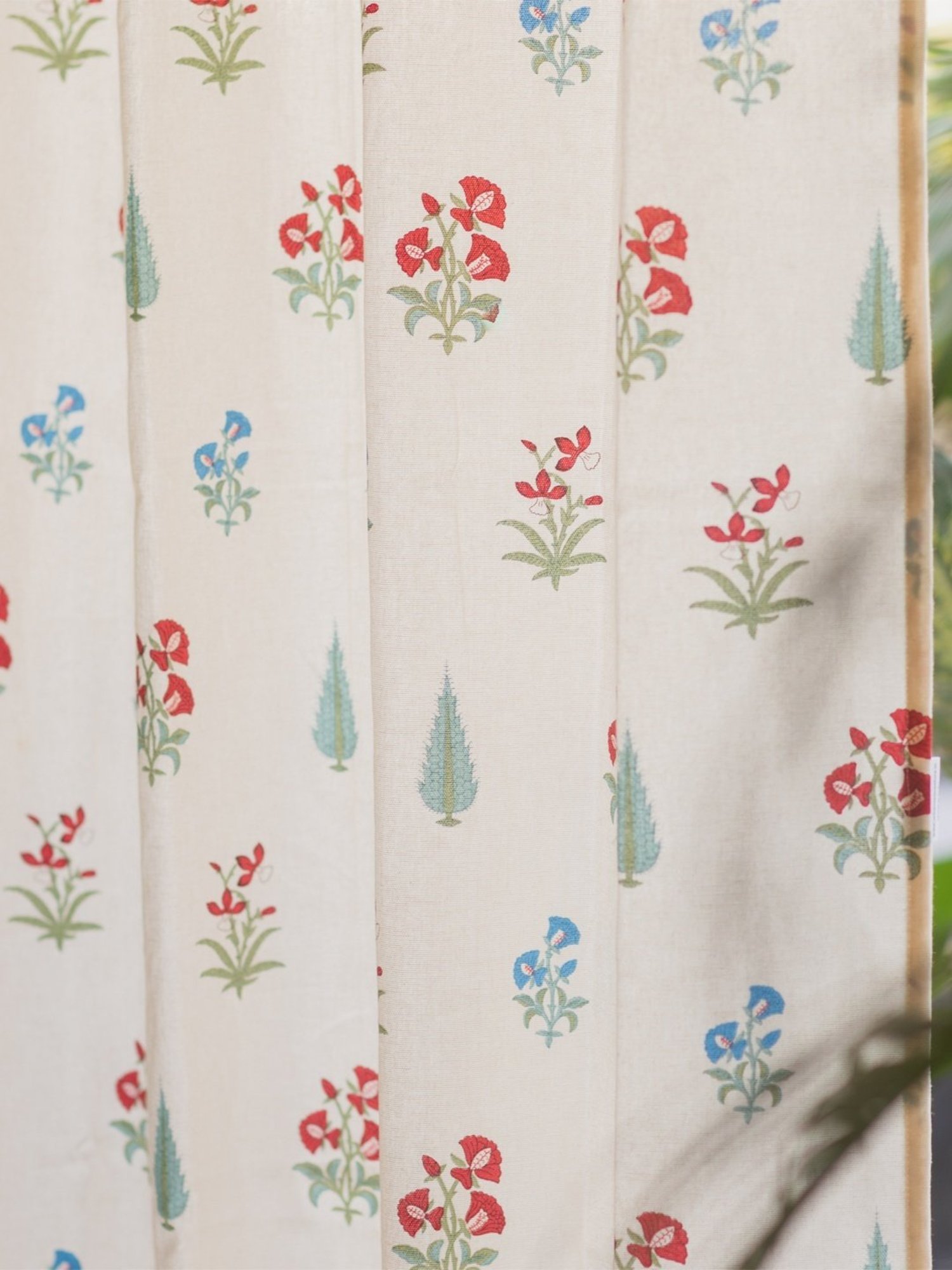 Urban Space Floral Red & White Cotton 5 ft Window Curtains - Set of 2