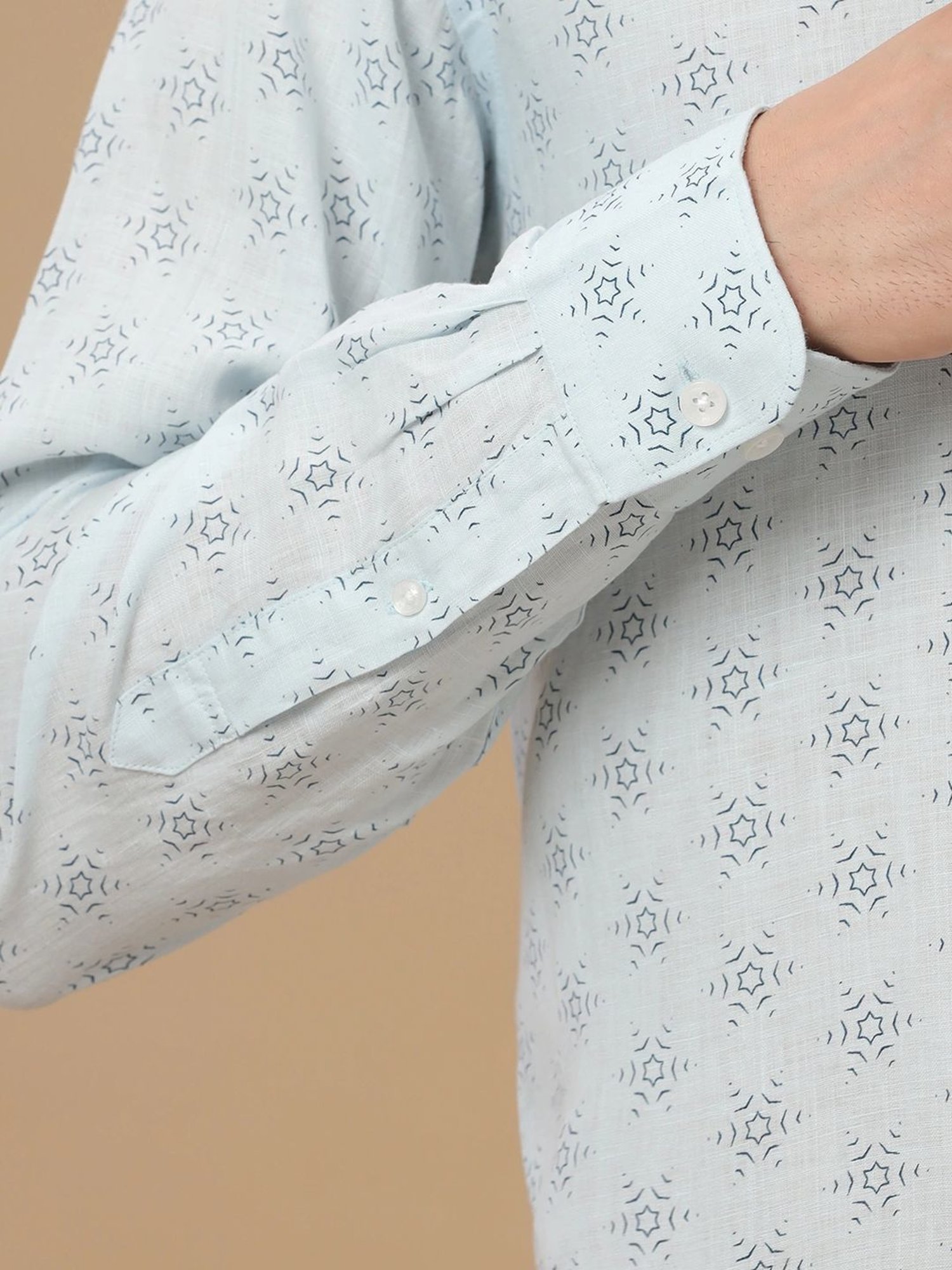 Linen Club Blue Linen Contemporary Fit Printed Shirt